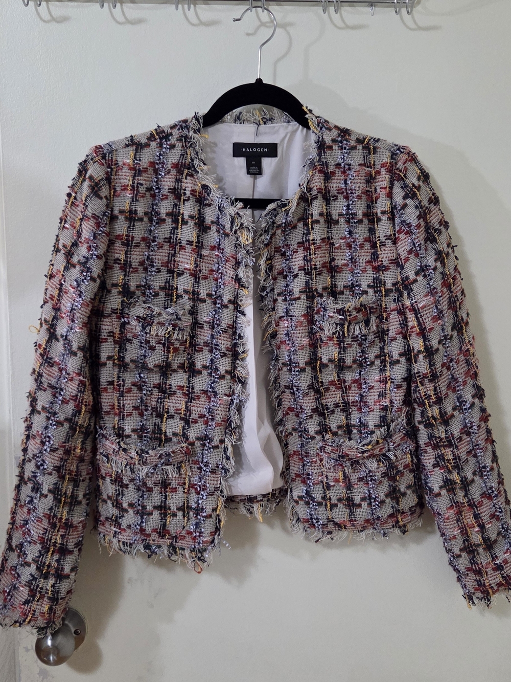 Halogen Multi-Color Tweed Frayed Edge Jacket